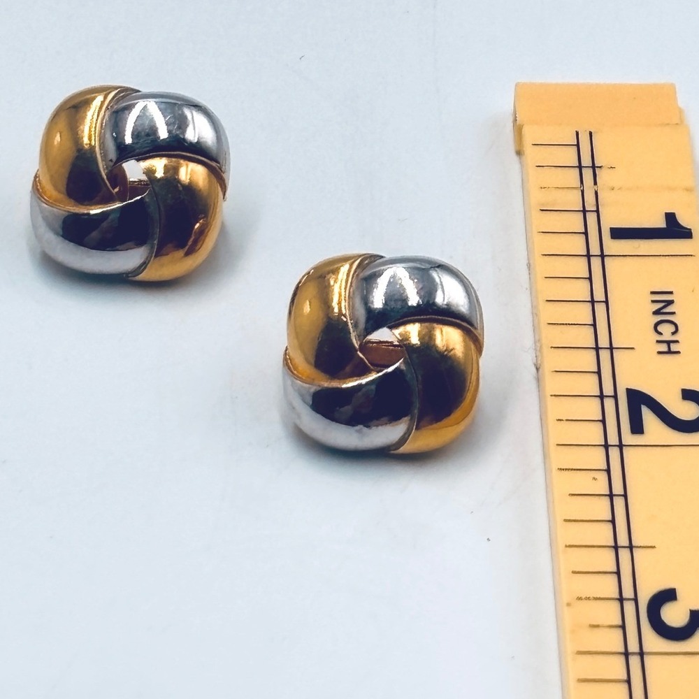 Givenchy Vintage Two Tone Gold Silver Interlaced Knot Clip On Earrings Paris NY - Picture 2 of 6